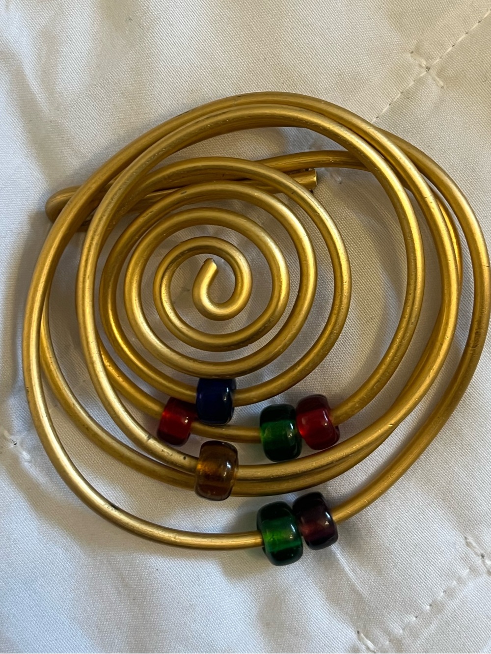 Gold Spiral Statement Brooch with Multicolor Beads